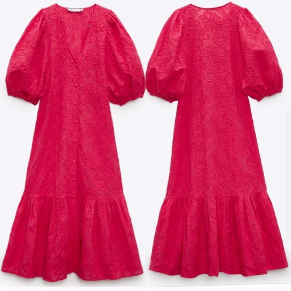 ZARA Openwork embroidered midi dress - Picture 11 of 15